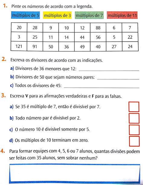 múltiplos e divisores exercícios 7o ano